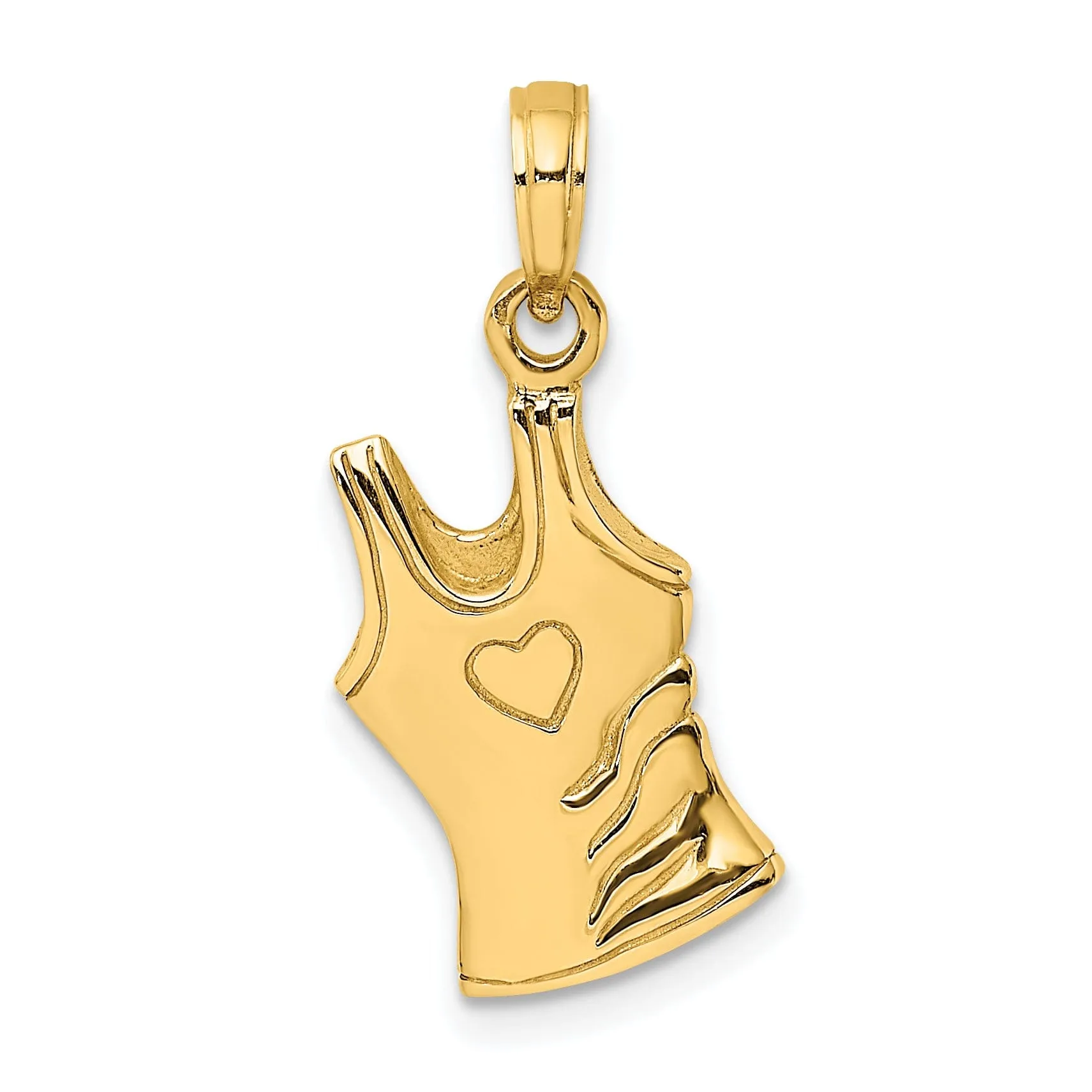 14K Yellow Gold Polished Finish 3-Dimensional Tank Top Shirt with Heart Desgin Charm Pendant