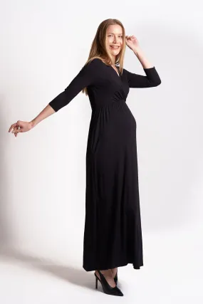 3/4 Sleeve V-Cut Maternity Maxi Dress
