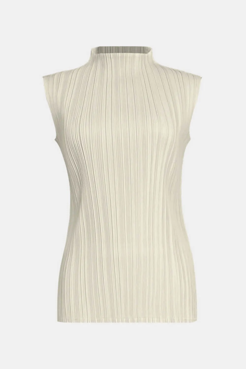 Accordion Pleated Mock Neck Sleeveless Top