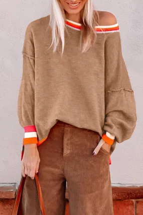 Colorblock Stripe Trim Drop Shoulder Sweater