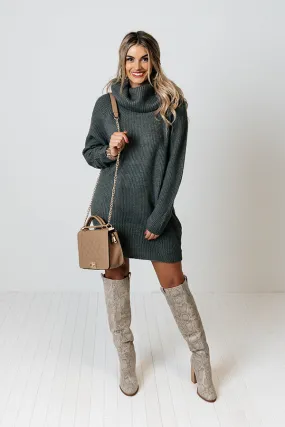 Country Cottage Knit Sweater Dress In Dark Grey
