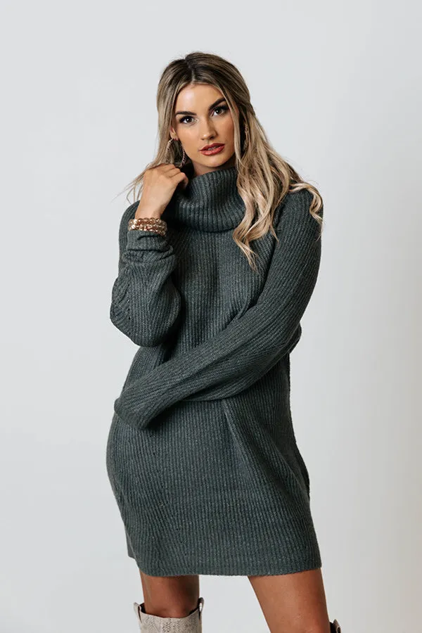 Country Cottage Knit Sweater Dress In Dark Grey