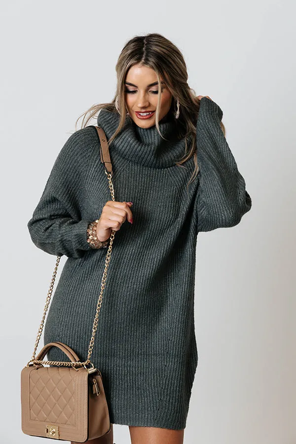 Country Cottage Knit Sweater Dress In Dark Grey