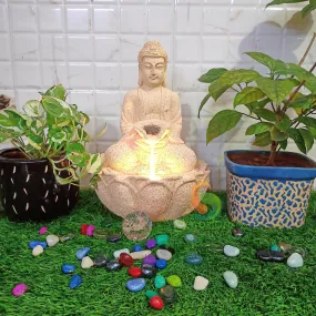 DECORION™ Kamal Budhha/Lotus Budhha Decorative Table Top Water Fountain for Home Décor/Office/Indoor & Outdoor/Garden/Puja Room/Vaastu/Meditation with Multicolor LED Light and Adjustable Water Pump