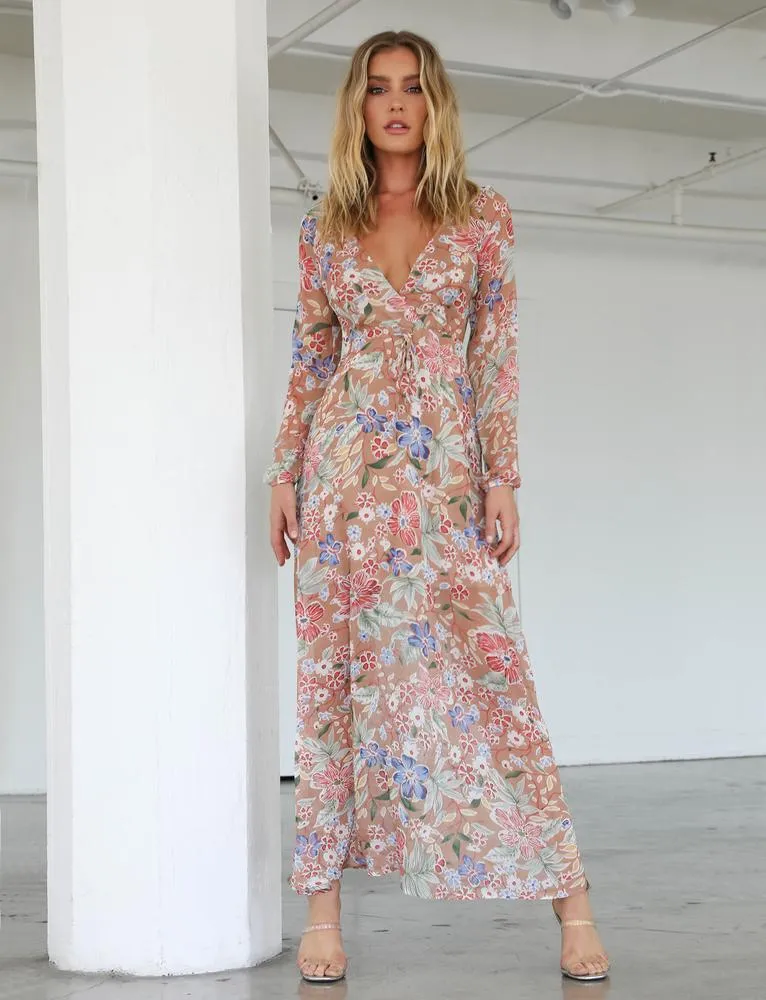 Eden Maxi Dress - Tan Floral