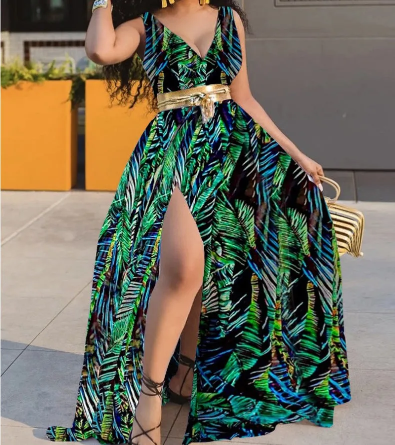 Effortless Commuting with a Seductive High Slit Chic Floral Maxi Dress