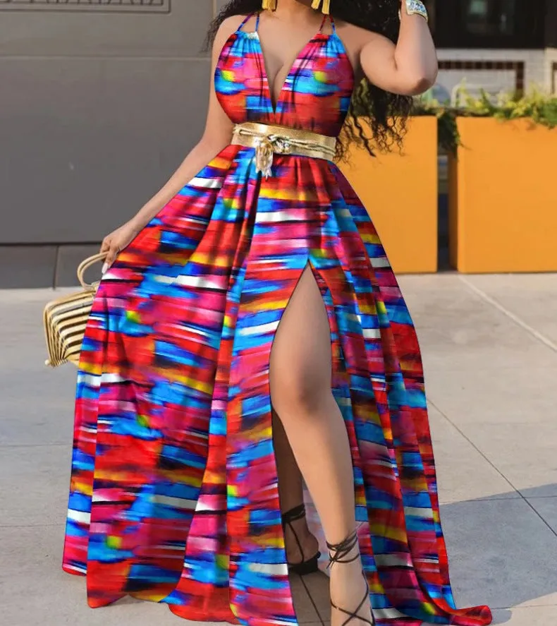 Effortless Commuting with a Seductive High Slit Chic Floral Maxi Dress