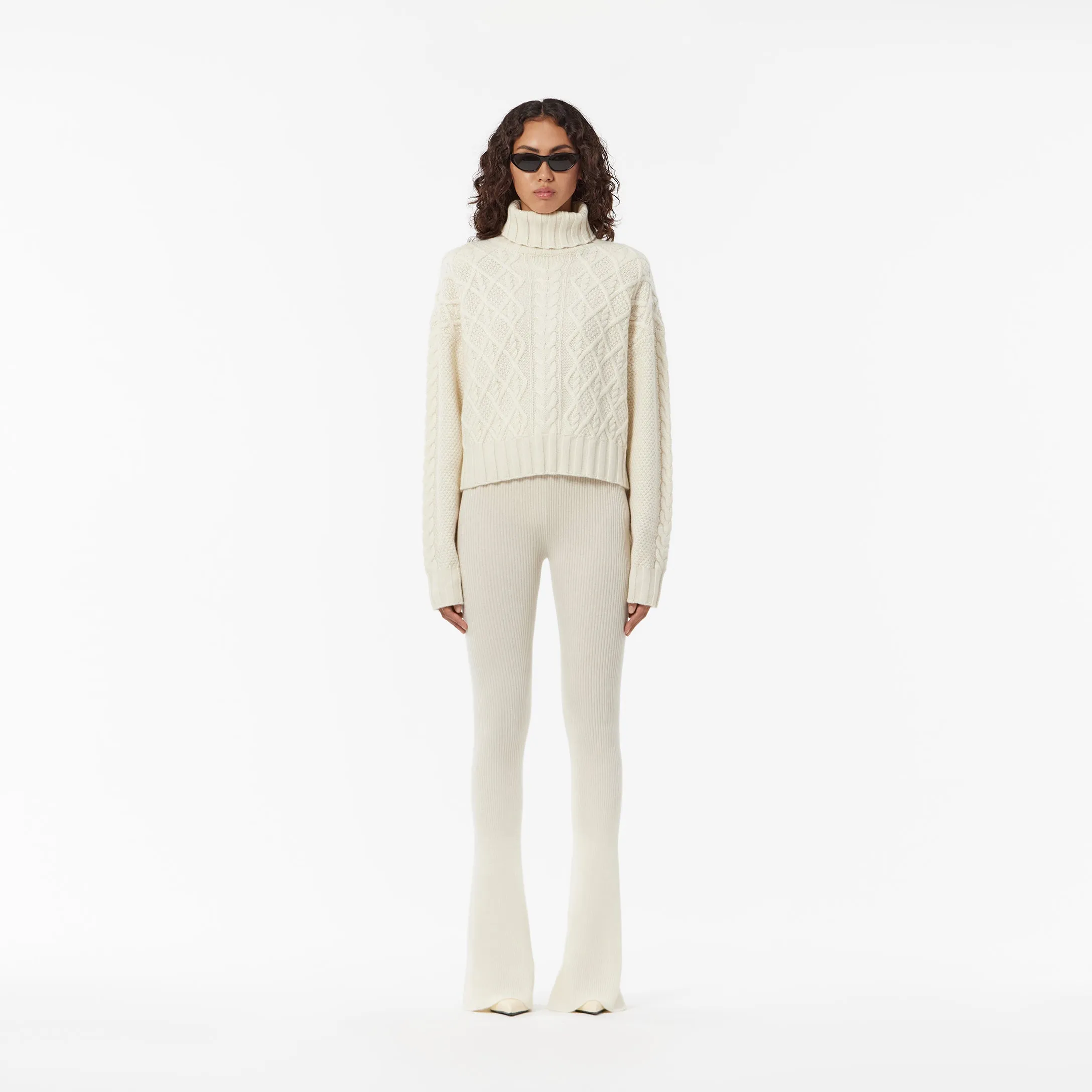 FLAREED PANTS IN CREAM CASHMERE