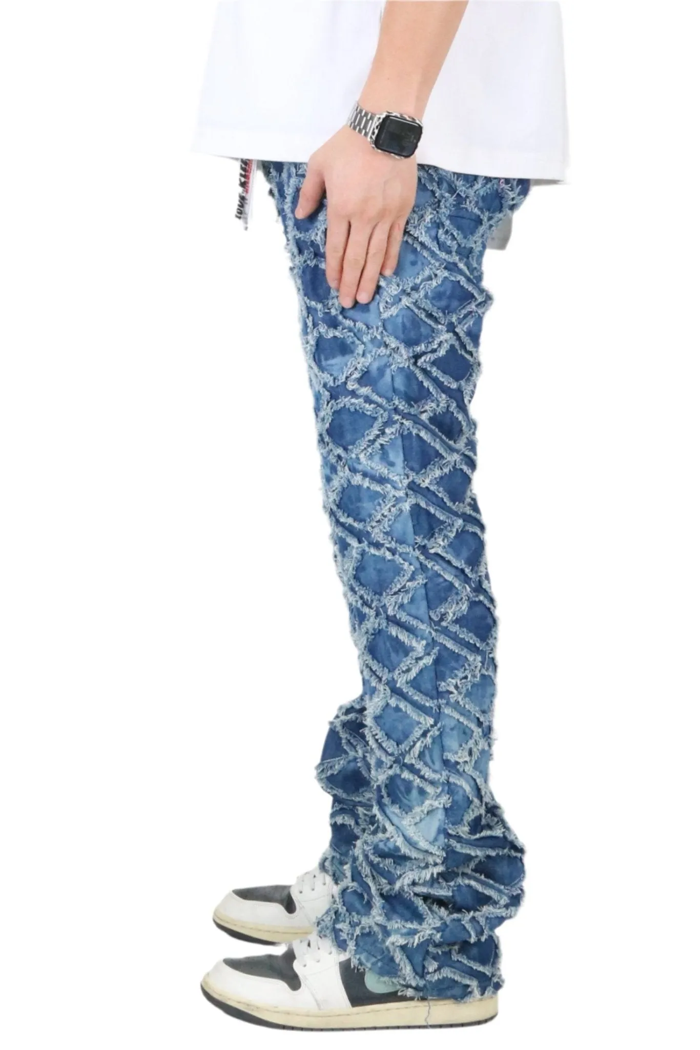 HYDRA Men's premium rip&repair flare stacked fit quilted denim pants