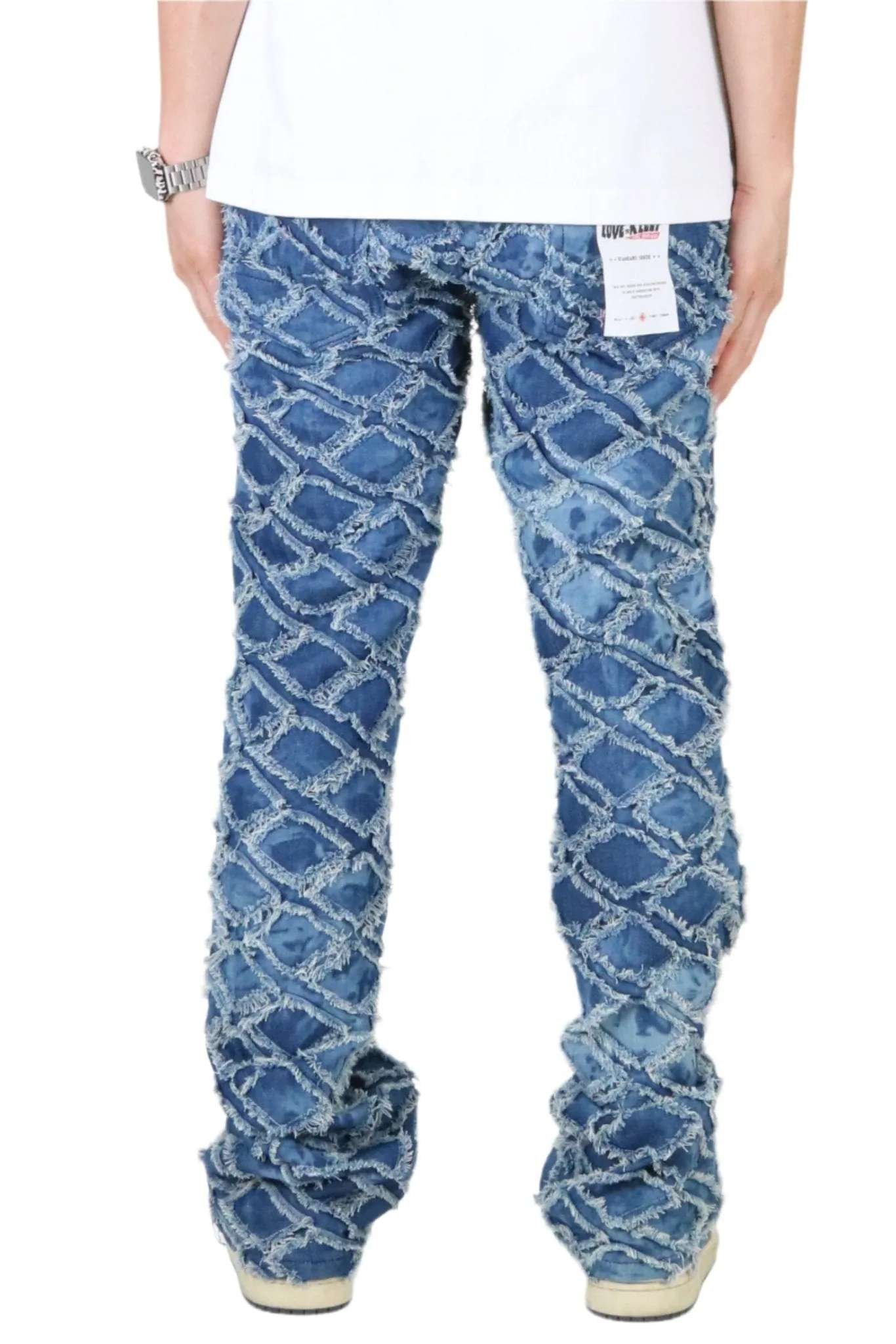 HYDRA Men's premium rip&repair flare stacked fit quilted denim pants