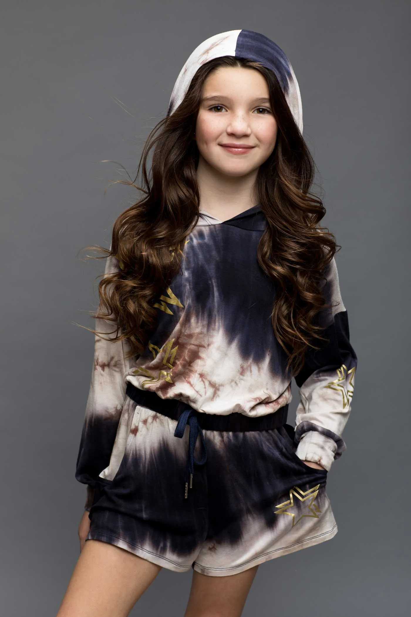 Little Girl's Tie Dye Gold Star Print Hoodie