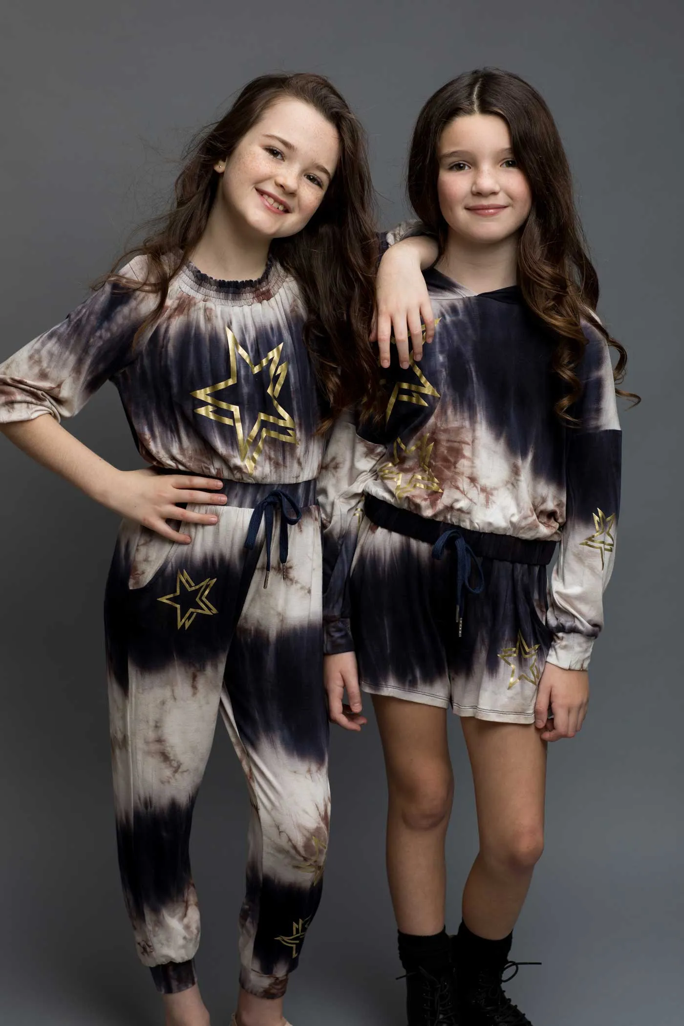 Little Girl's Tie Dye Gold Star Print Hoodie