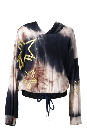 Little Girl's Tie Dye Gold Star Print Hoodie