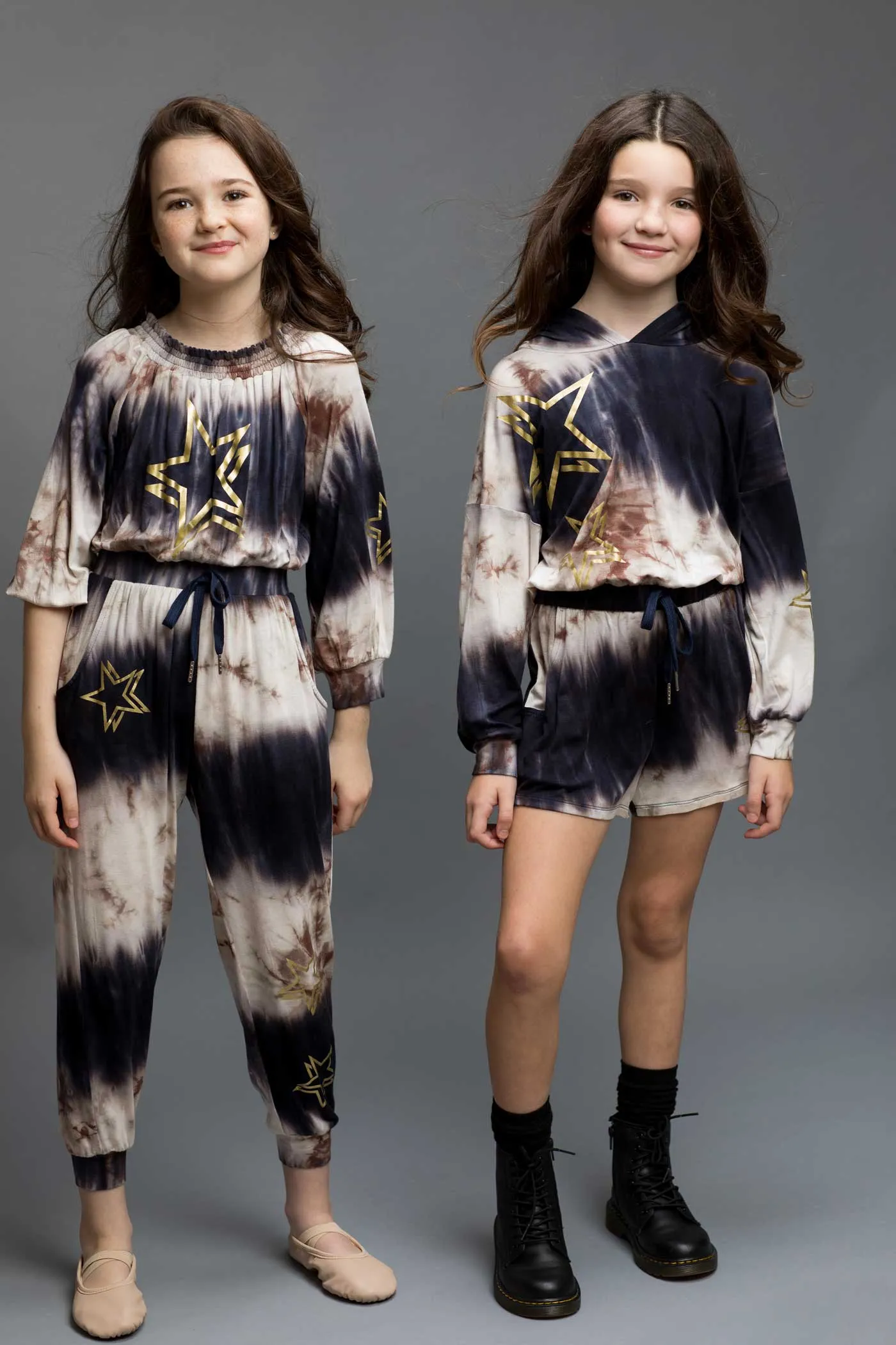 Little Girl's Tie Dye Gold Star Print Hoodie