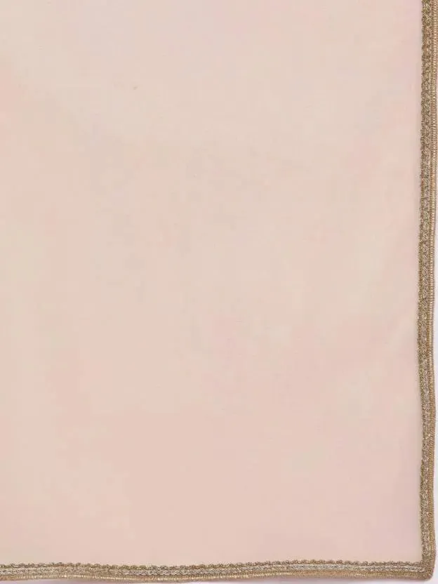 Peach Self Design Georgette A-Line Kurta With Dupatta