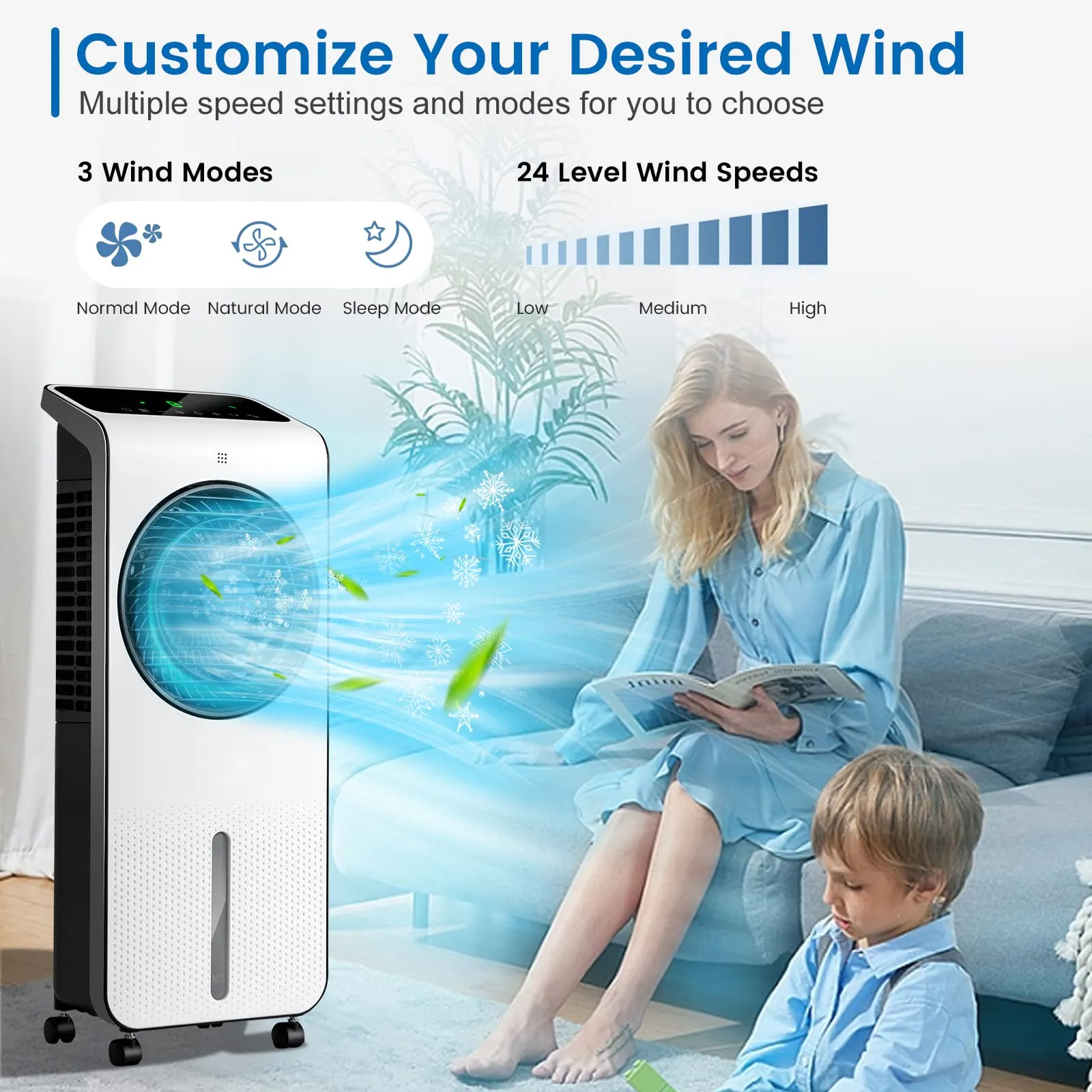 Portable Evaporative Air Cooler, 3-in-1 Swamp Cooler w/ Remote Control