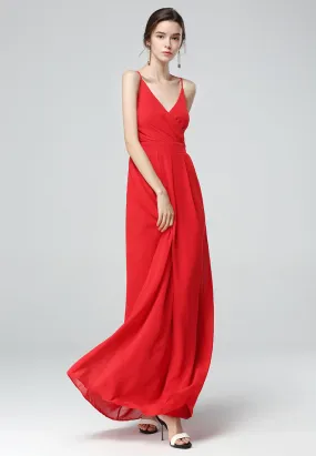 Red Spaghetti Chiffon Gown Dress