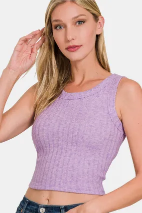 Ribbed Boat Neck Cropped Sleeveless Top