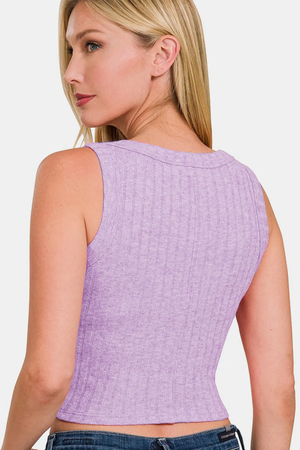 Ribbed Boat Neck Cropped Sleeveless Top