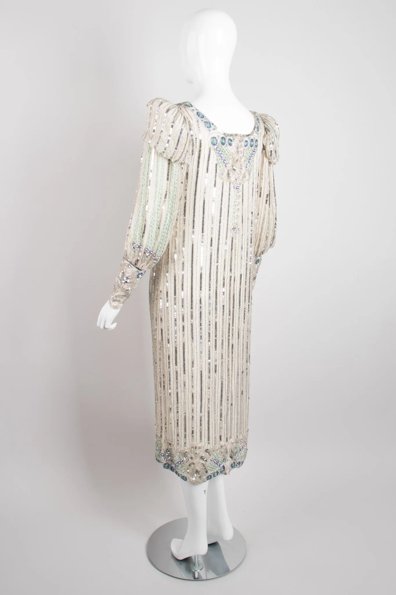 Sequined Puff Sleeve Deco Dress