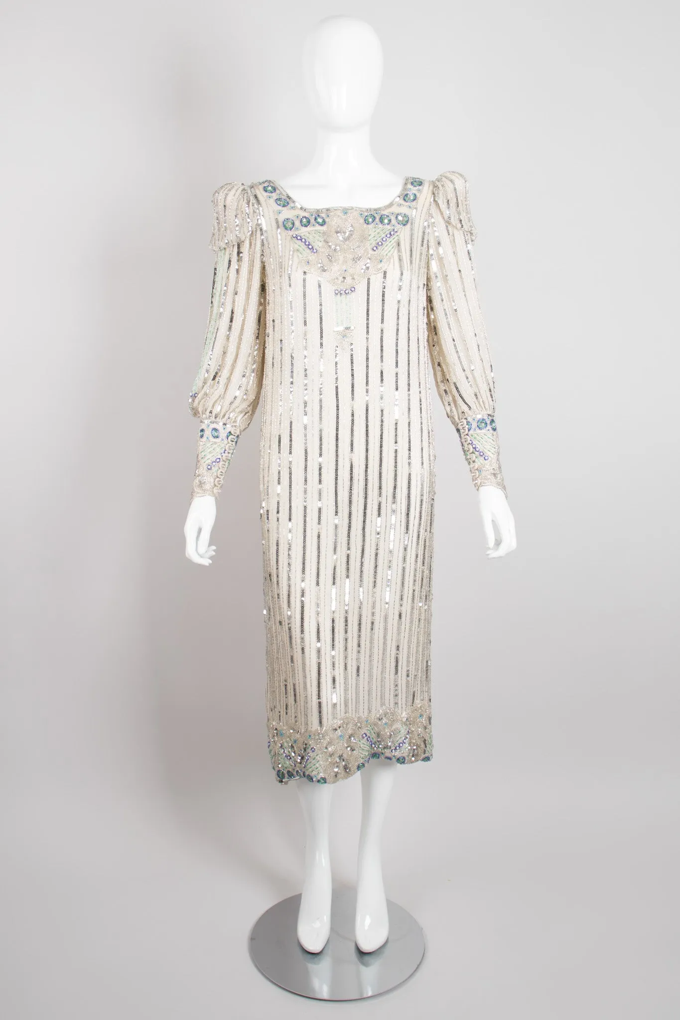 Sequined Puff Sleeve Deco Dress