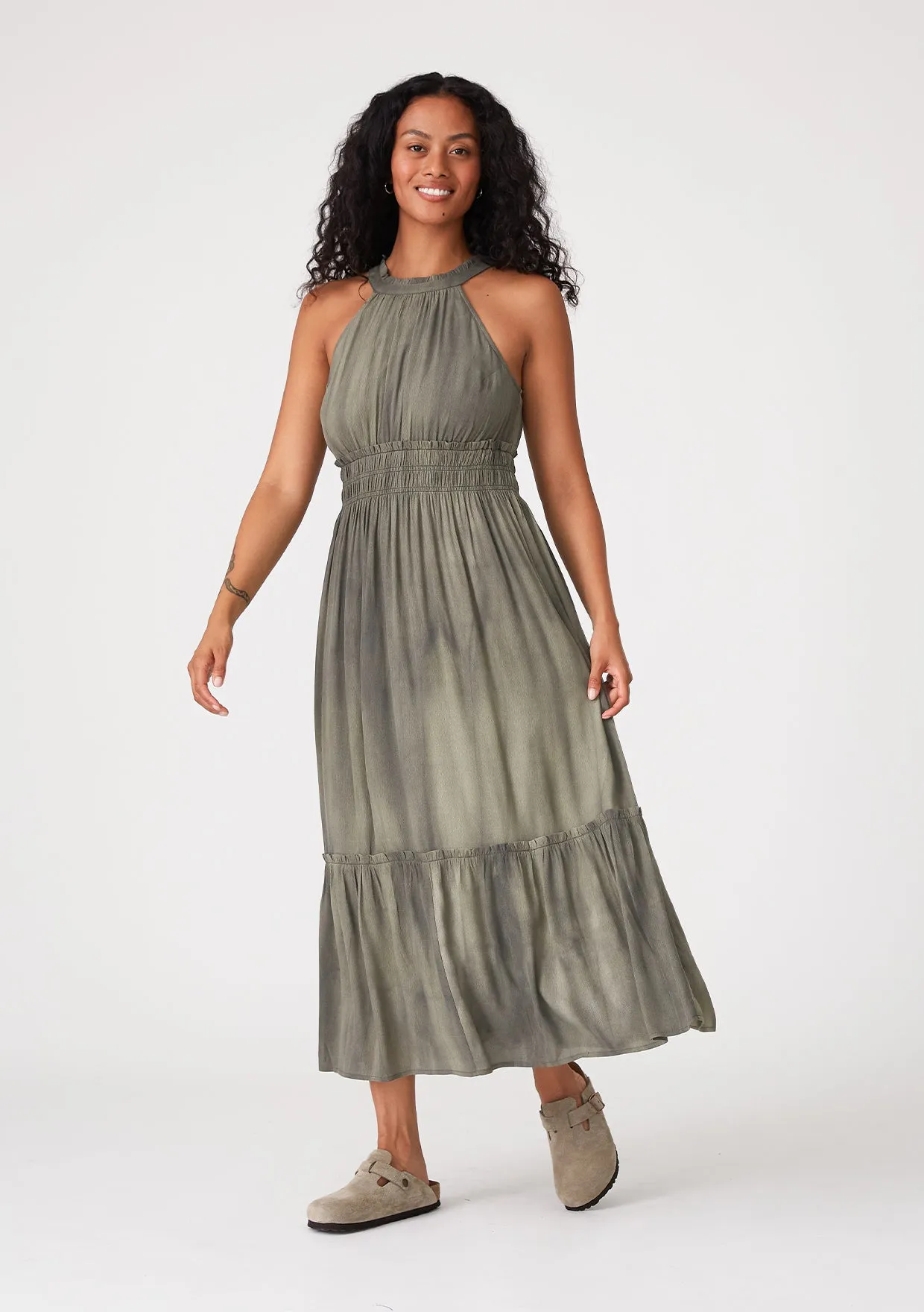 Sleeveless Smocked Halter Maxi Dress