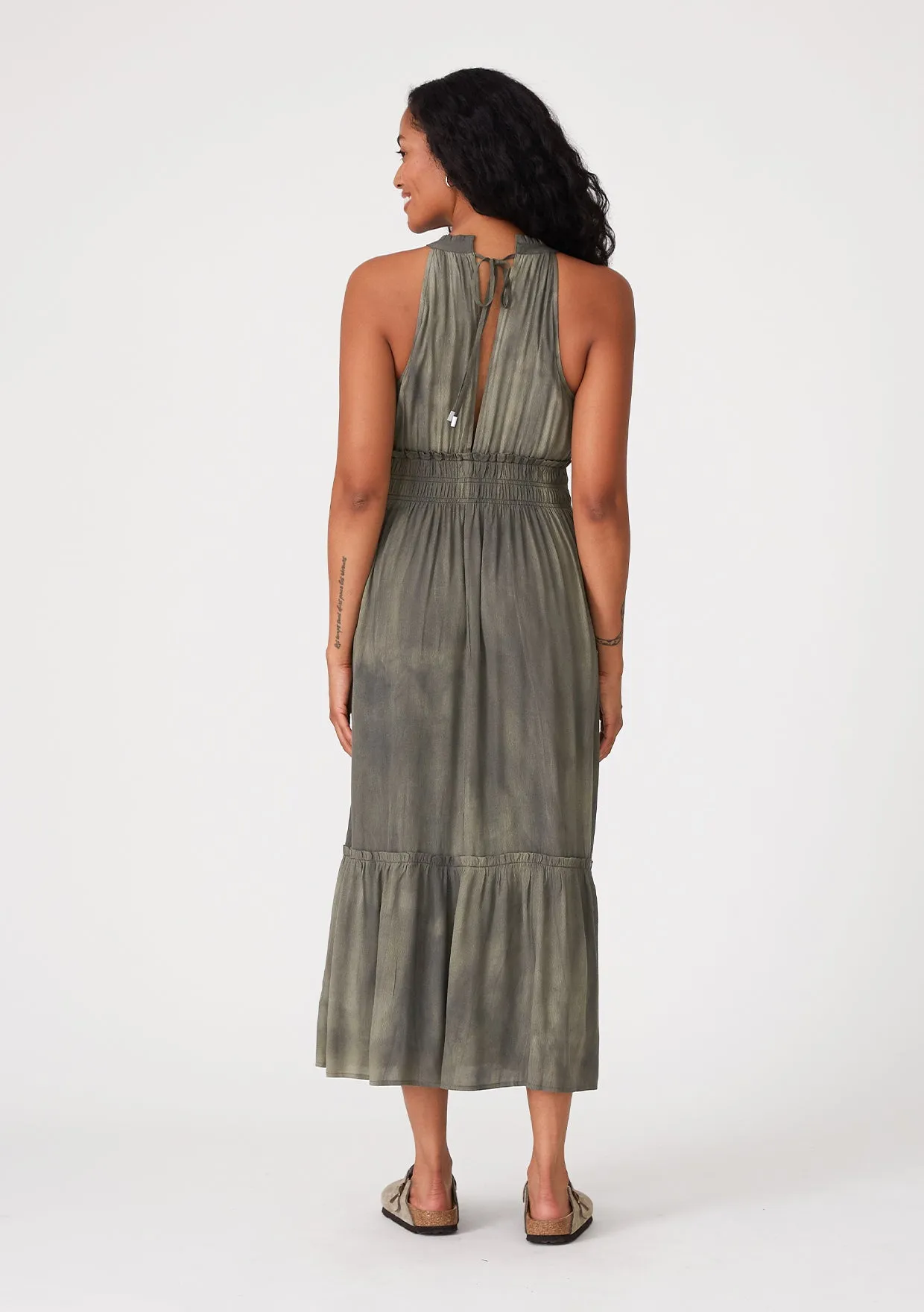 Sleeveless Smocked Halter Maxi Dress
