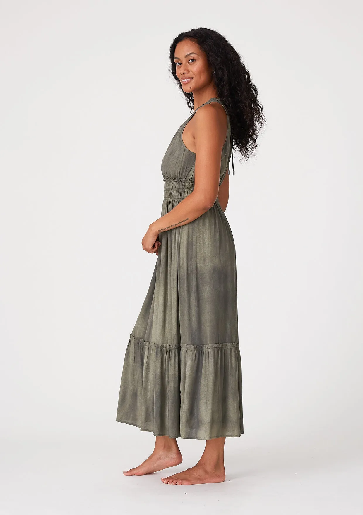 Sleeveless Smocked Halter Maxi Dress