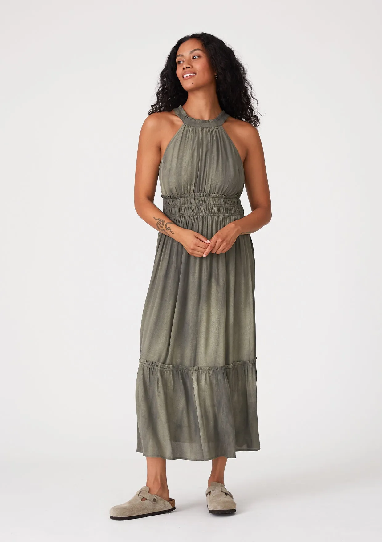 Sleeveless Smocked Halter Maxi Dress