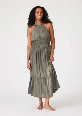 Sleeveless Smocked Halter Maxi Dress