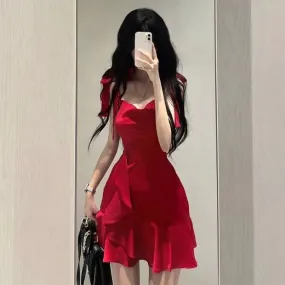 Territory 2024 New Black Camisole Dress for Women Summer Sexy Slim Waist Bodycon Dresses Y2k E-Girl Sleeveless Ruffles Vestidos Mujer