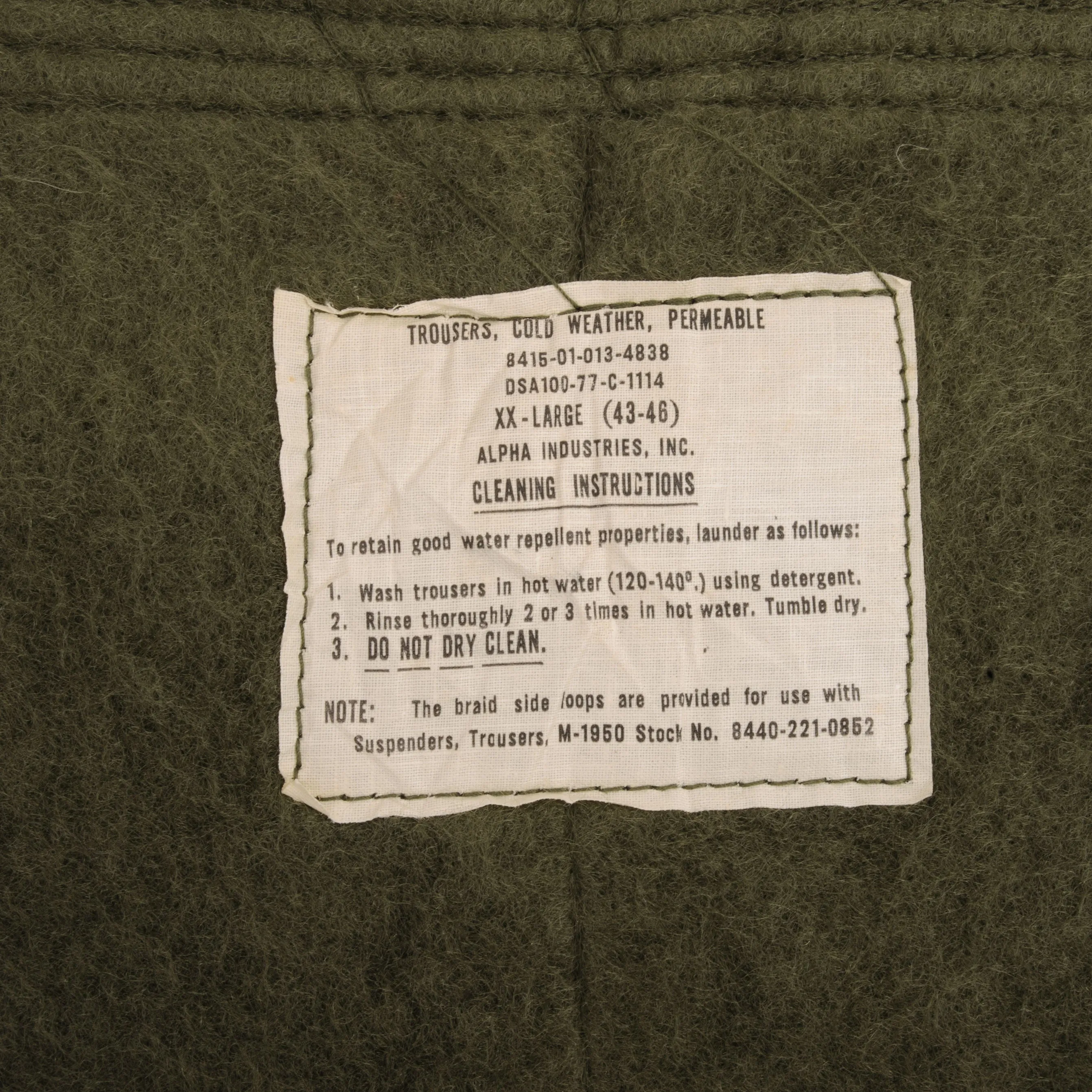 VINTAGE USN US NAVY COLD WEATHER PERMEABLE DECK TROUSERS PANTS 1977 SIZE 2XL
