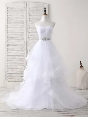 White Sweetheart Neck Tulle Long Prom Dress White Formal Graduation Dress