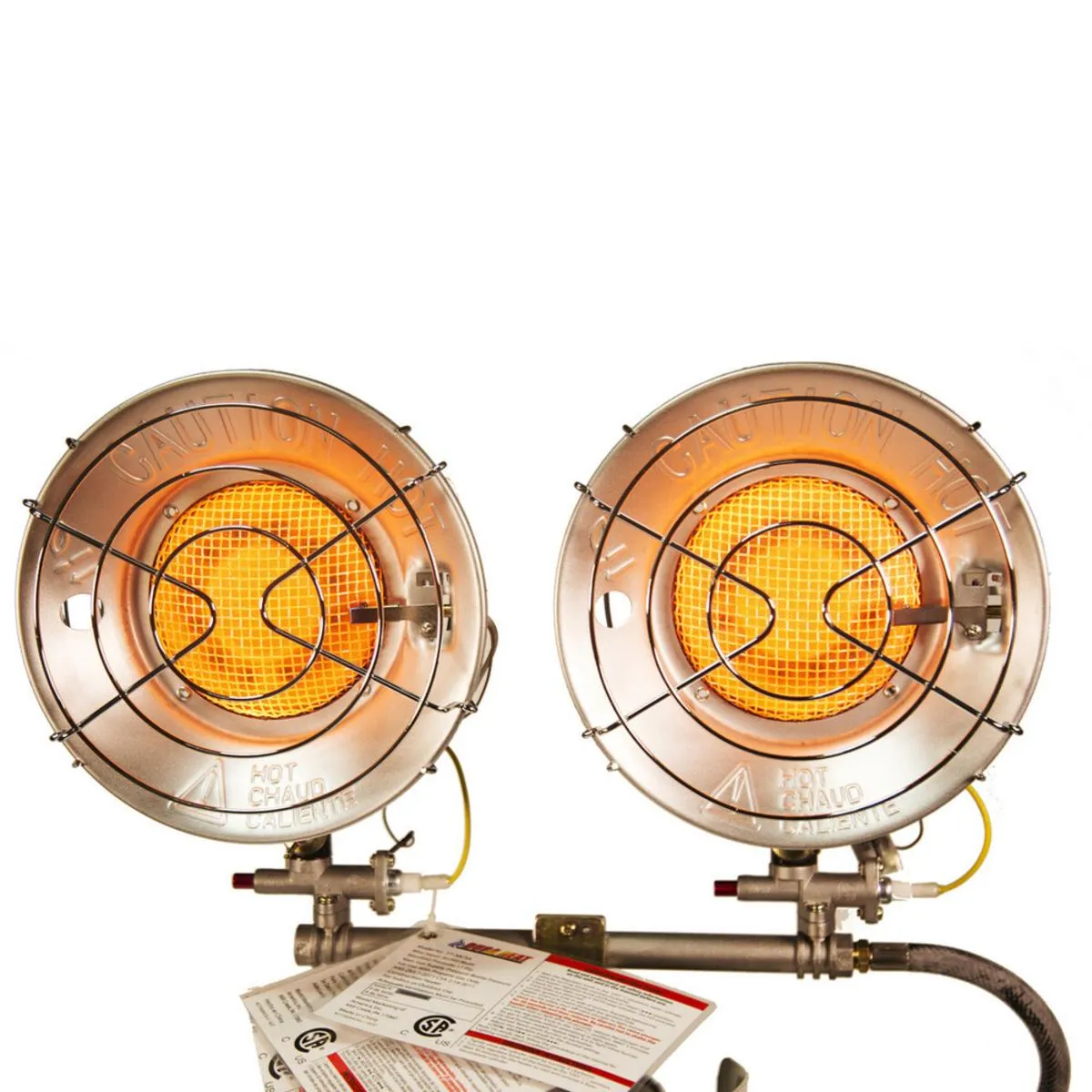 World Marketing Double Burner Tank Top Heater with Tip-over Shut-off - Match Ignition/Silver