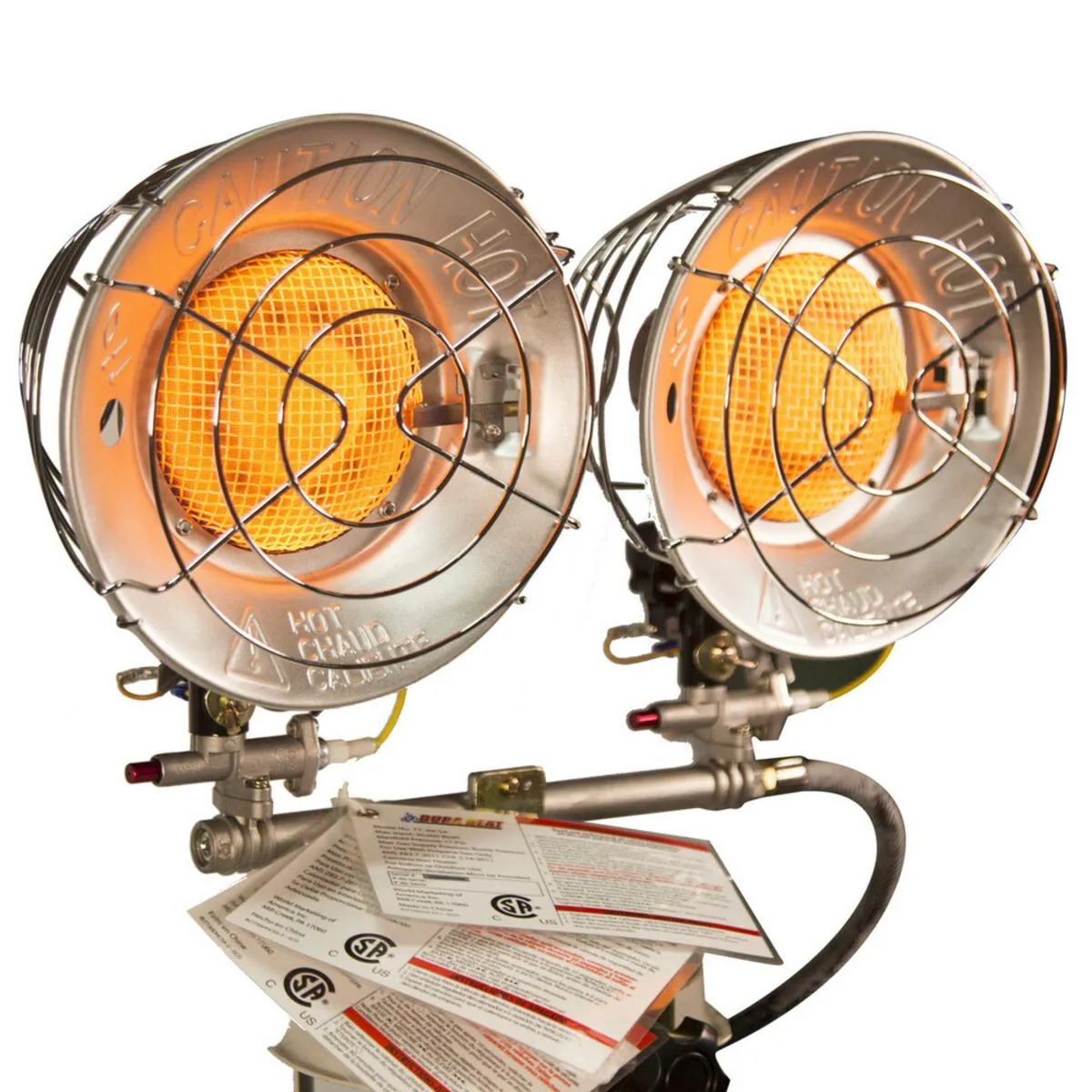 World Marketing Double Burner Tank Top Heater with Tip-over Shut-off - Match Ignition/Silver
