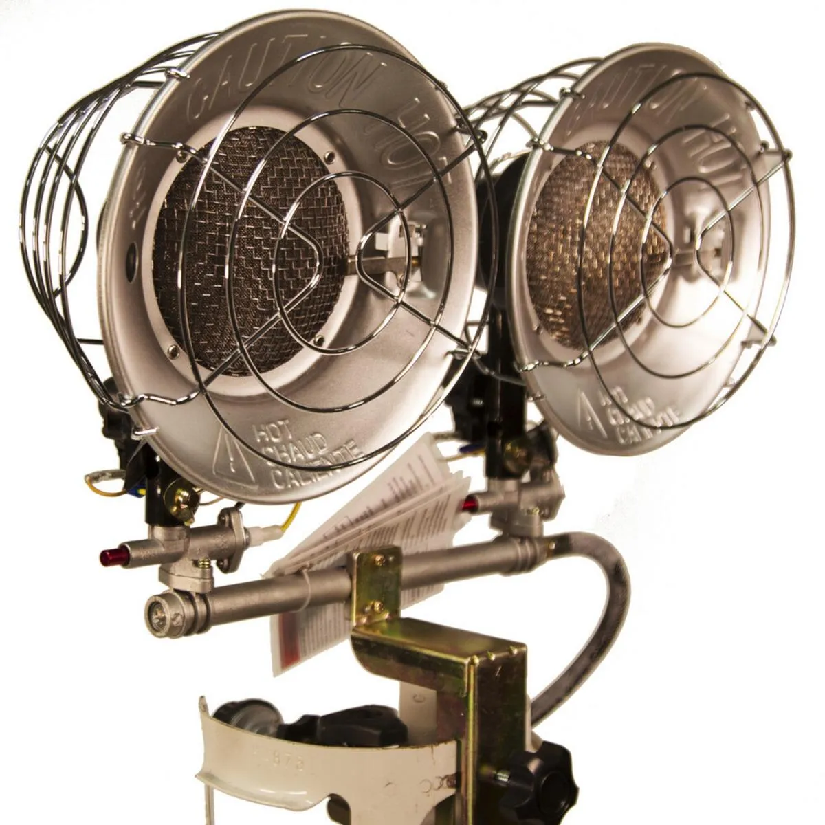 World Marketing Double Burner Tank Top Heater with Tip-over Shut-off - Match Ignition/Silver