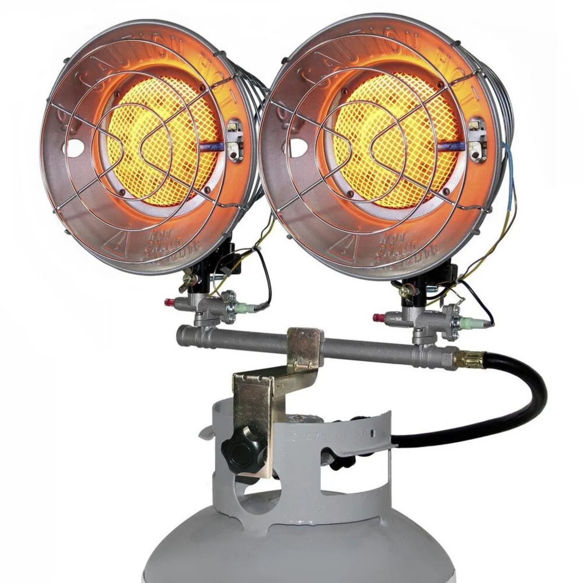 World Marketing Double Burner Tank Top Heater with Tip-over Shut-off - Match Ignition/Silver
