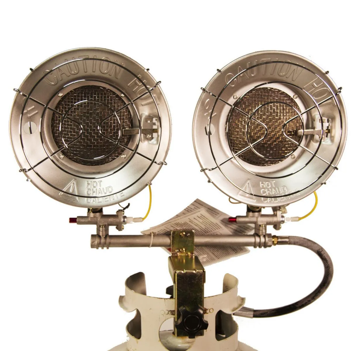World Marketing Double Burner Tank Top Heater with Tip-over Shut-off - Match Ignition/Silver